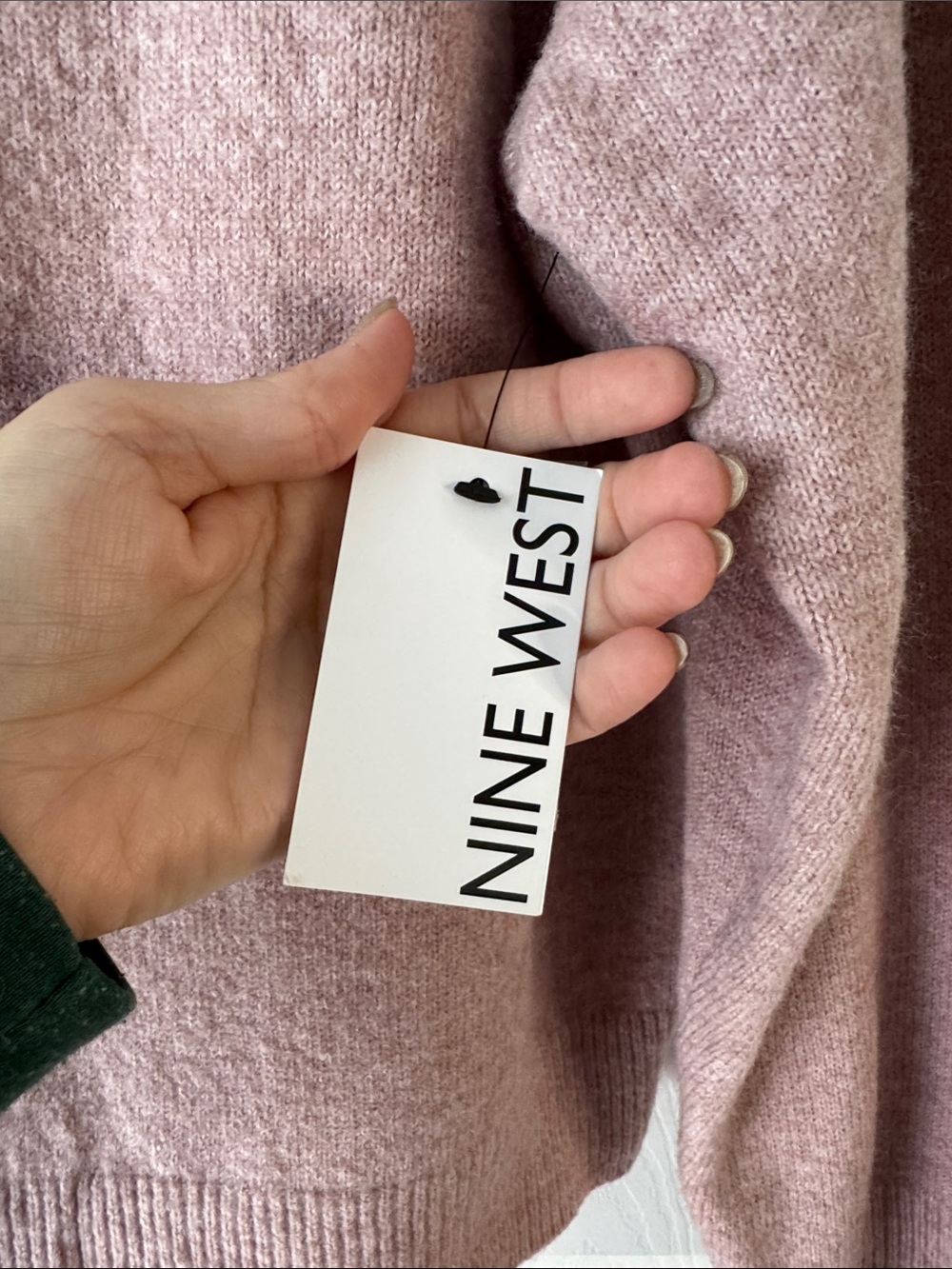 Nine West Rose Pink Button-Front Crewneck Cardigan - Picture 2 of 6
